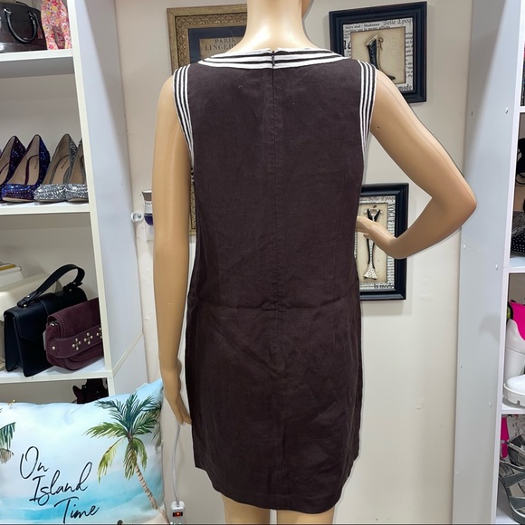 Michael Kors Brown/White Linen V Neck Sleeveless Dress Size 6 - Picture 5 of 12